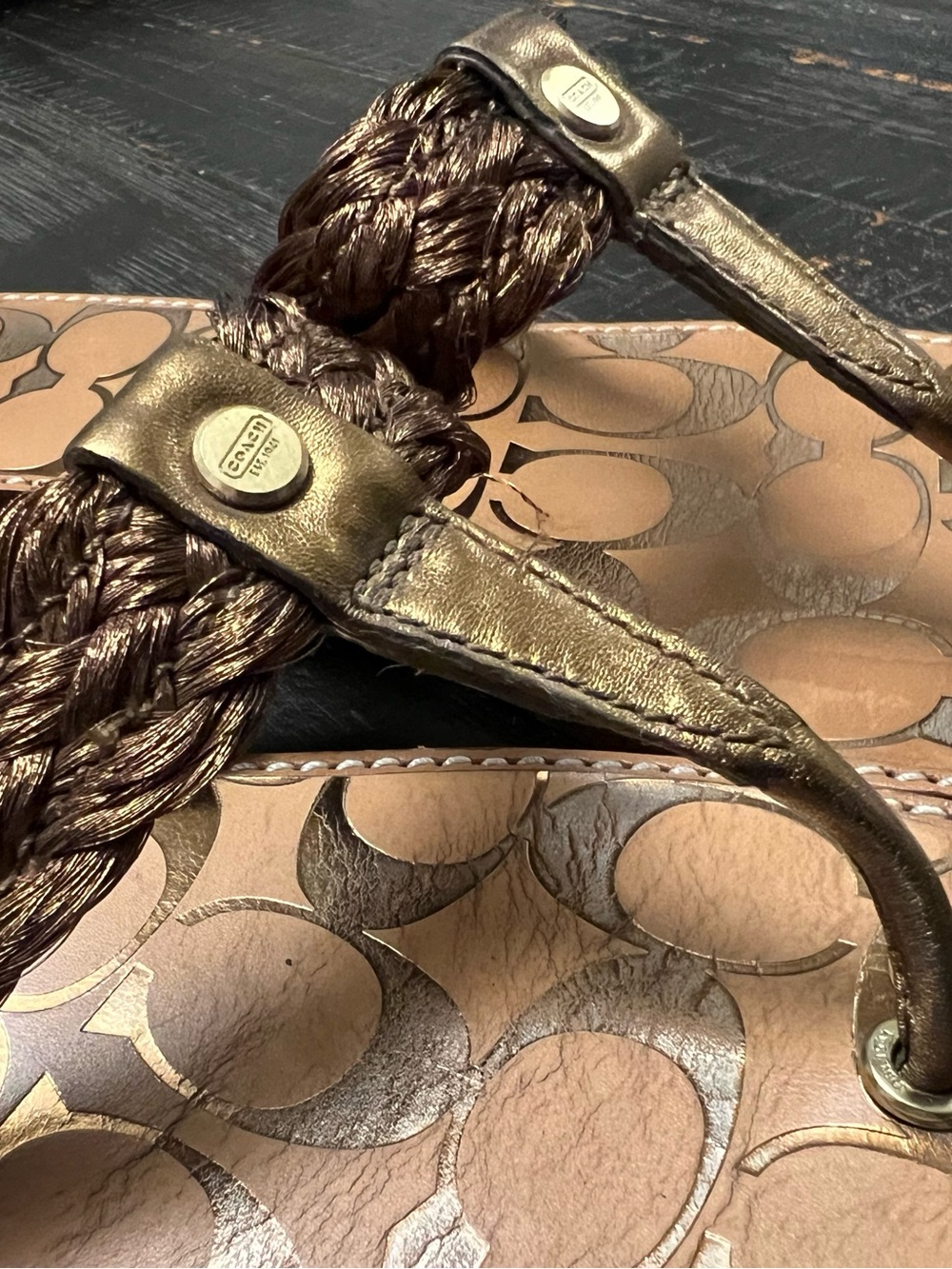 Coach Copper Braided Signature Footbed Flip-Flops Sandals - Picture 9 of 10